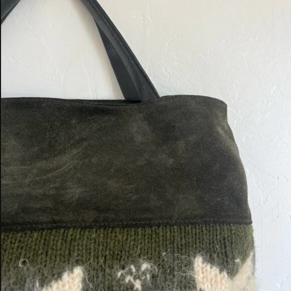 RARE Vintage‎ Saks Fifth Avenue Italy Suede Leather Wool Green Apres Ski Resort - Picture 12 of 16